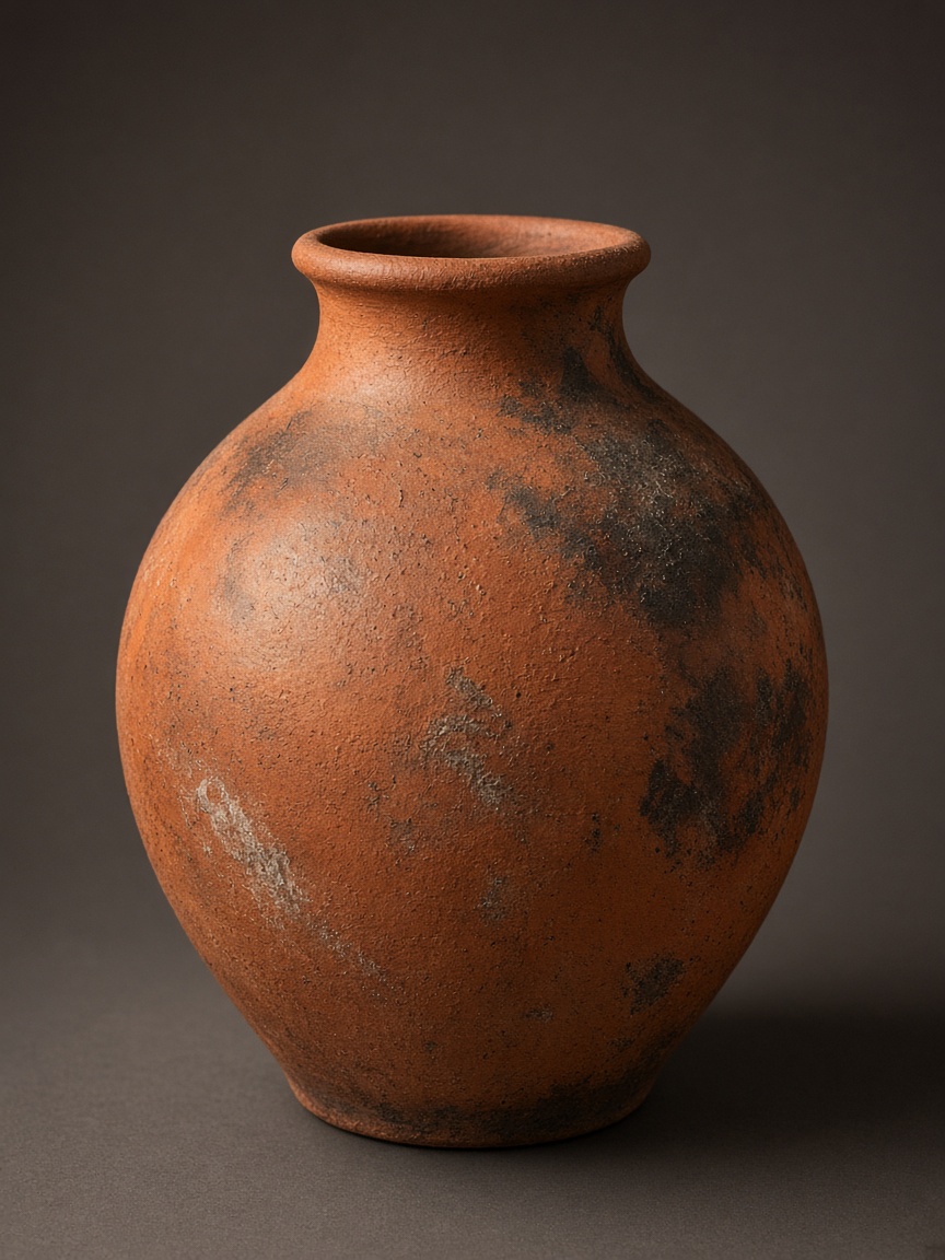 Wood-fired Water Jar — Hand-carved Pottery